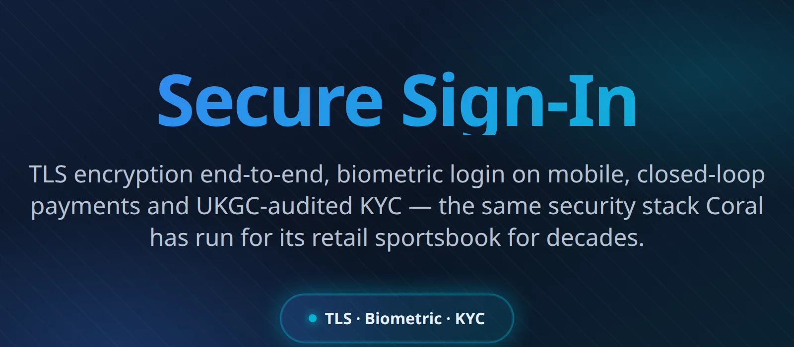 Coral Casino secure login portal — TLS encryption, 2FA and biometric sign-in